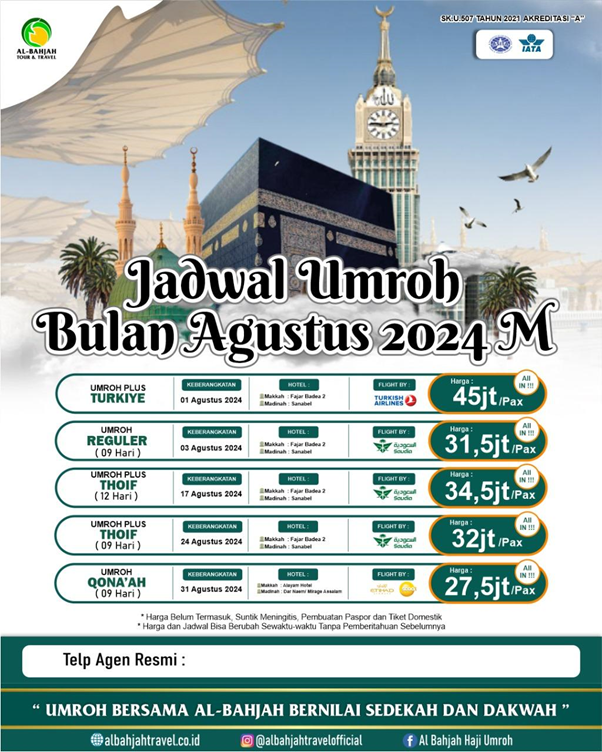 Jadwal Umroh Bulan Agustus 2024